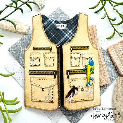 Lovely Layer: Fishing Vest A2 Card Base - Honey Cuts Stand - Alone Dies - Honey Bee Stamps