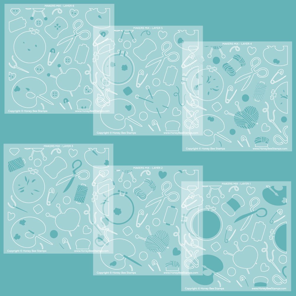 Maker's Mix - Set of 6 - 6x6" Layering Stencils - Honey Bee Stamps