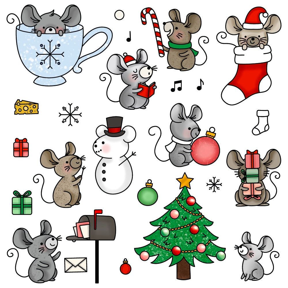 Merry Little Mice - 6x8 Photopolymer Stamp Set - Retiring - Honey Bee Stamps