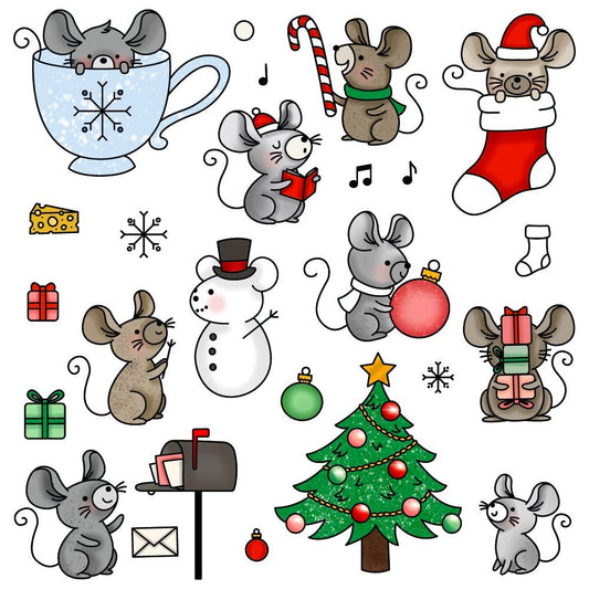 Merry Little Mice - 6x8 Photopolymer Stamp Set - Retiring - Honey Bee Stamps