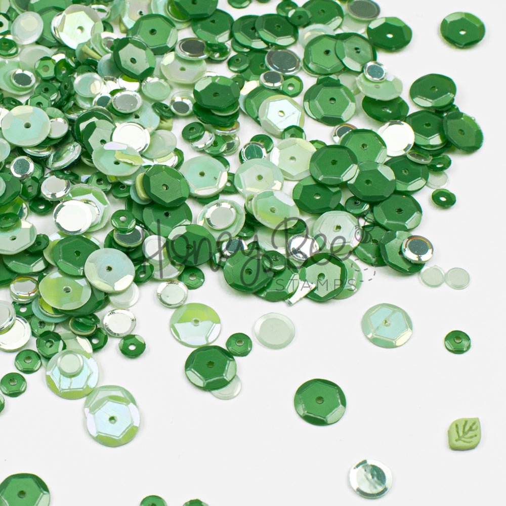 Moonlit Moss - Sequin Mix with 3D Leaf Charms - Honey Bee Stamps