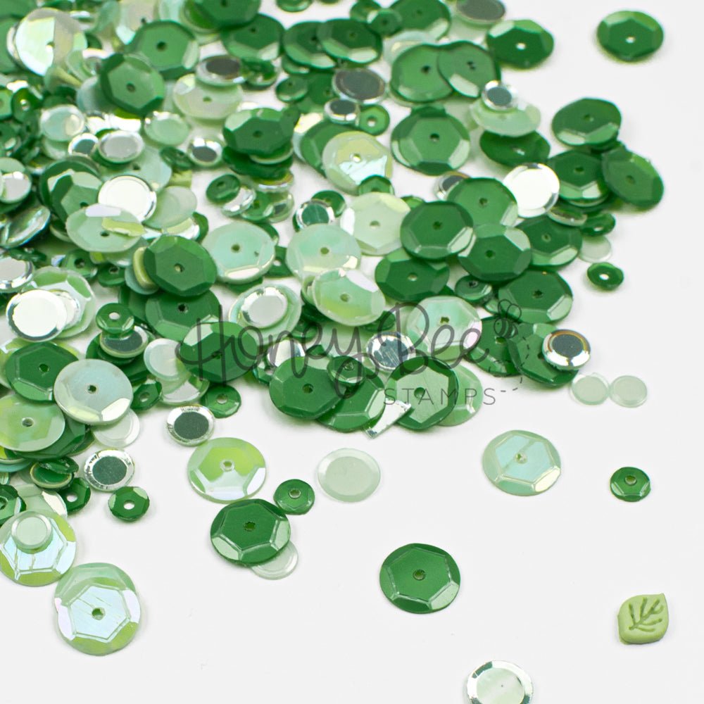 Moonlit Moss - Sequin Mix with 3D Leaf Charms - Honey Bee Stamps