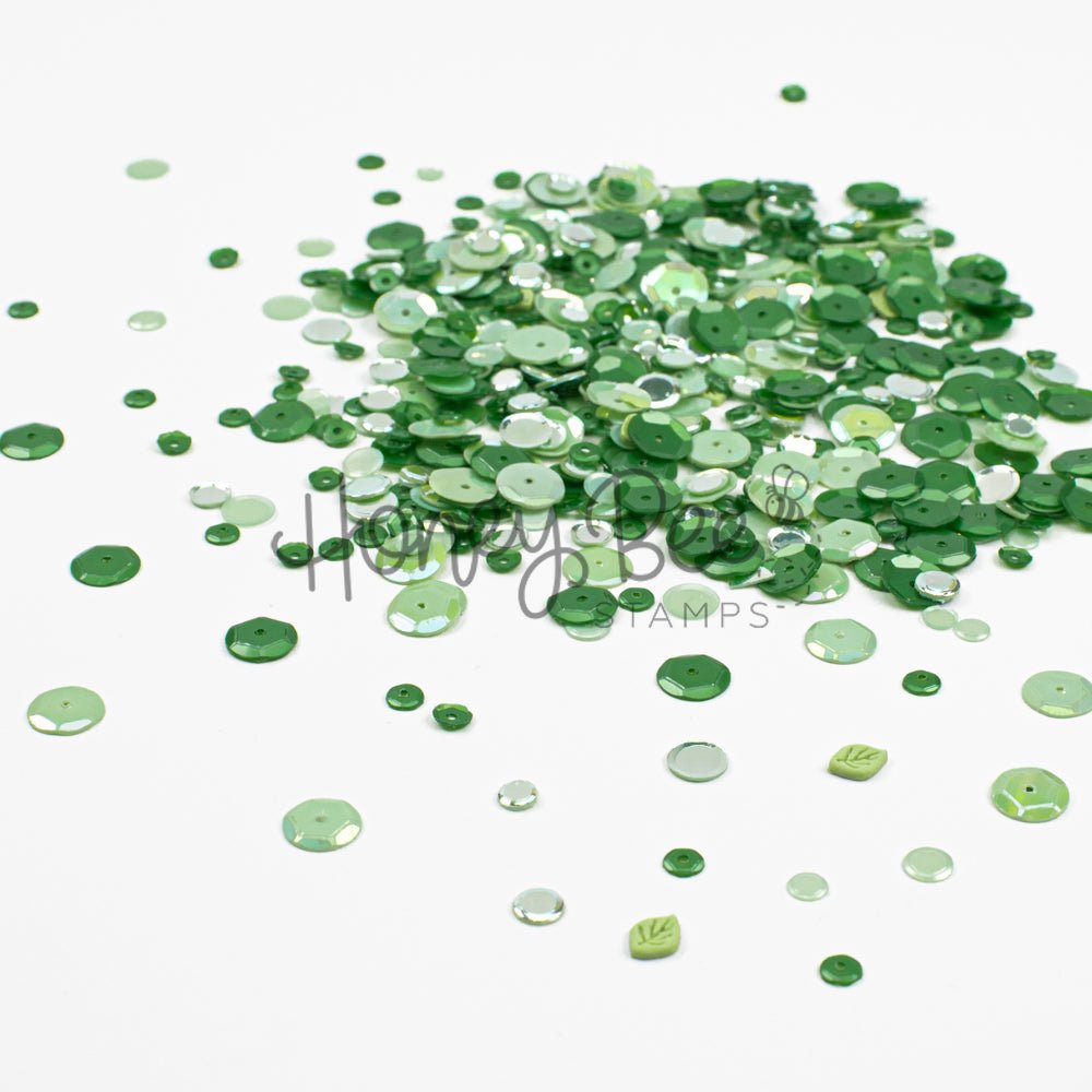 Moonlit Moss - Sequin Mix with 3D Leaf Charms - Honey Bee Stamps