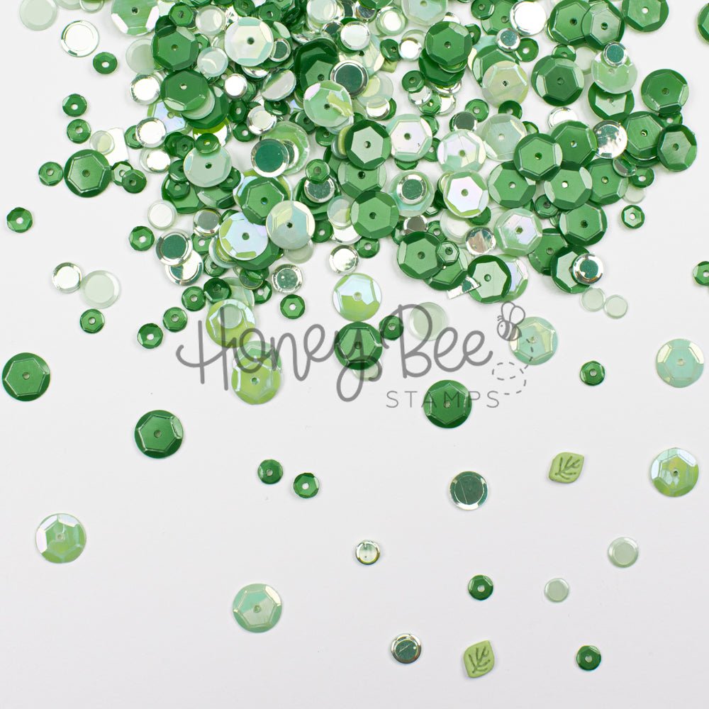 Moonlit Moss - Sequin Mix with 3D Leaf Charms - Honey Bee Stamps