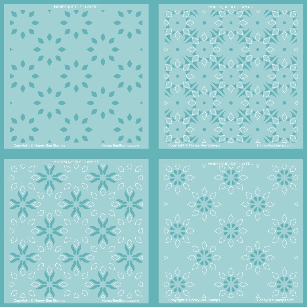Moresque Tile - Set of 4 - 6"x6" Layering Stencils - Honey Bee Stamps