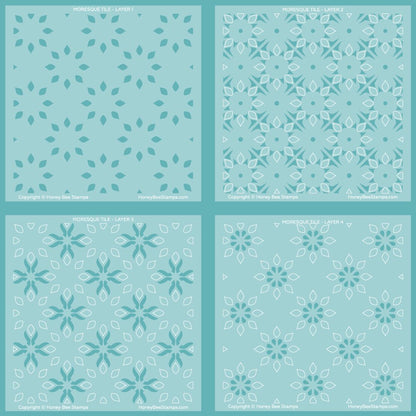 Moresque Tile - Set of 4 - 6"x6" Layering Stencils - Honey Bee Stamps