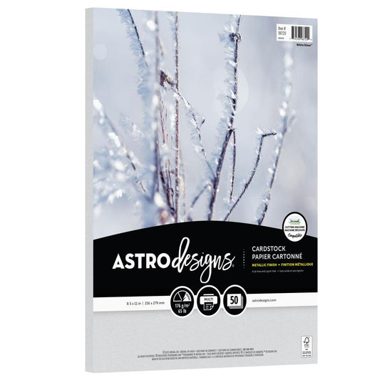 Neenah Astrodesigns 65lb Metallic Cardstock 8.5"x11" 50/pkg - White Silver - Honey Bee Stamps