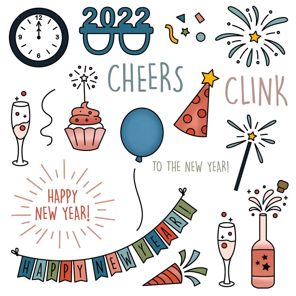 New Year Cheers - 6x6 Photopolymer Stamp Set - Retiring - Honey Bee Stamps