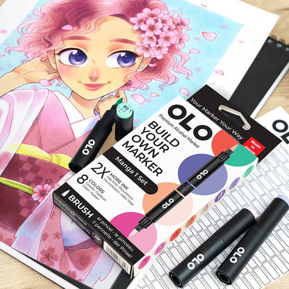 OLO 8 Color Brush Manga 1 Set - Honey Bee Stamps