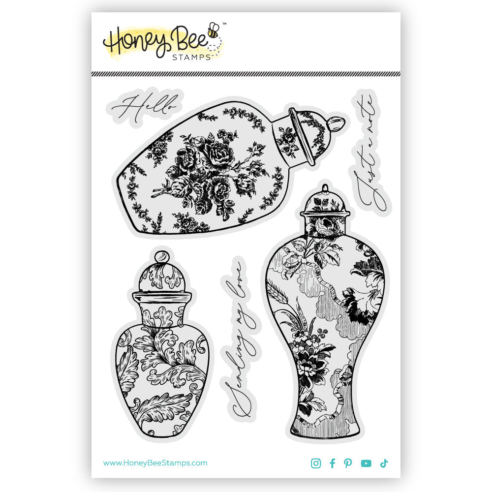 Ornate Ginger Jar - 4x5 Rubber Cling Stamp Set - Honey Bee Stamps