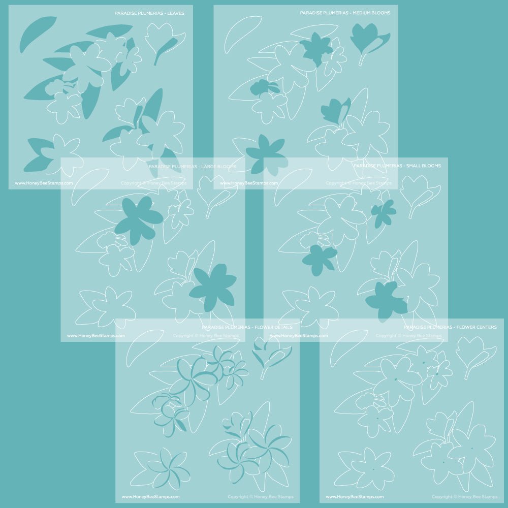 Paradise Plumeria - Set of 6 - 6"x6" Coordinating Stencils - Honey Bee Stamps