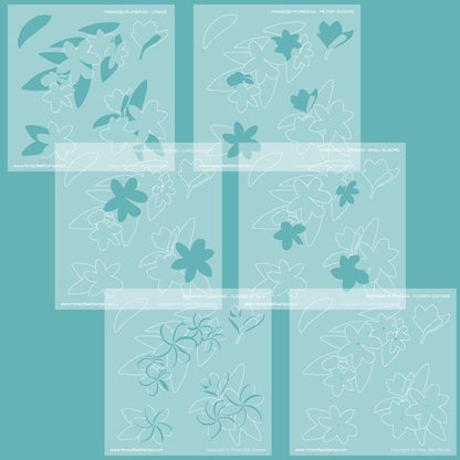 Paradise Plumeria - Set of 6 - 6"x6" Coordinating Stencils - Honey Bee Stamps