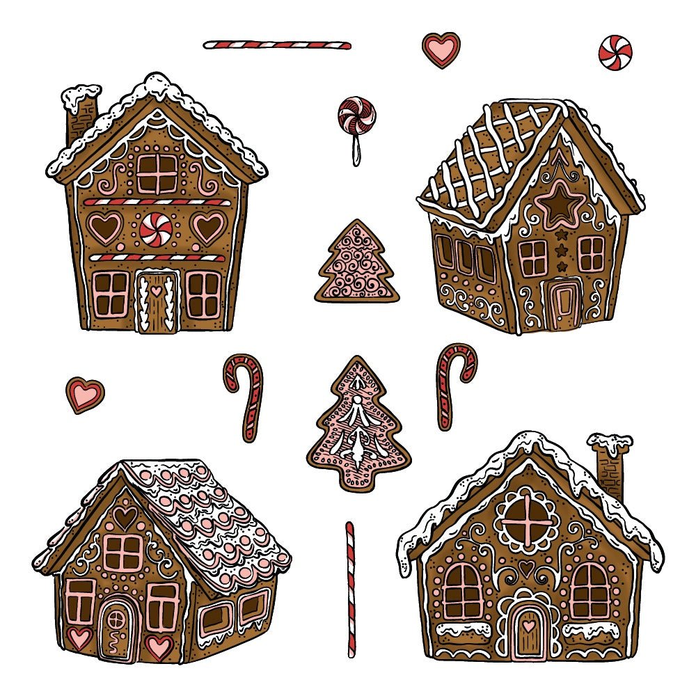 Peppermint Village - 5x6 Rubber Cling Stamp Set - Honey Bee Stamps