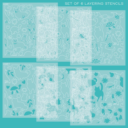 Pet Friends - Set of 6 - 6"x6" Layering Stencils - Honey Bee Stamps