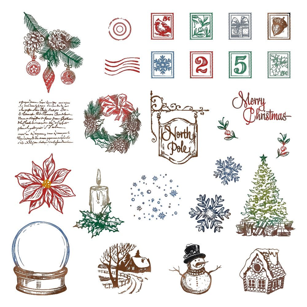 Postmarked: Holiday - 6x8 Rubber Cling Stamp Set - Honey Bee Stamps