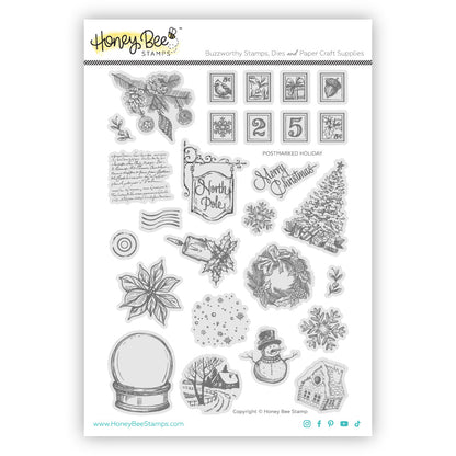 Postmarked: Holiday - 6x8 Rubber Cling Stamp Set - Honey Bee Stamps