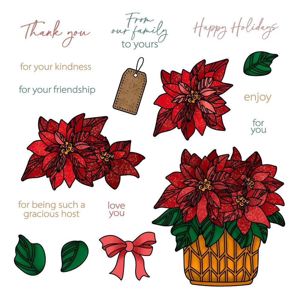 Potted Poinsettias - 6x8 Stamp Set - Honey Bee Stamps