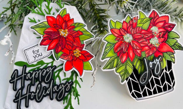 Potted Poinsettias - 6x8 Stamp Set - Honey Bee Stamps