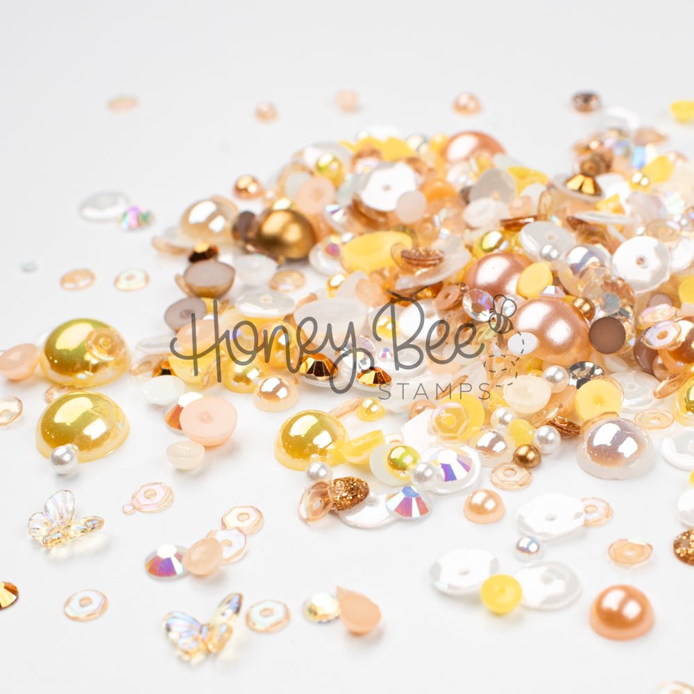 Queen Bee - Treasure Blend - Sequins, Pearls and 2 Crystal Butterfly Charms - Honey Bee Stamps