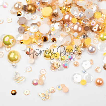 Queen Bee - Treasure Blend - Sequins, Pearls and 2 Crystal Butterfly Charms - Honey Bee Stamps