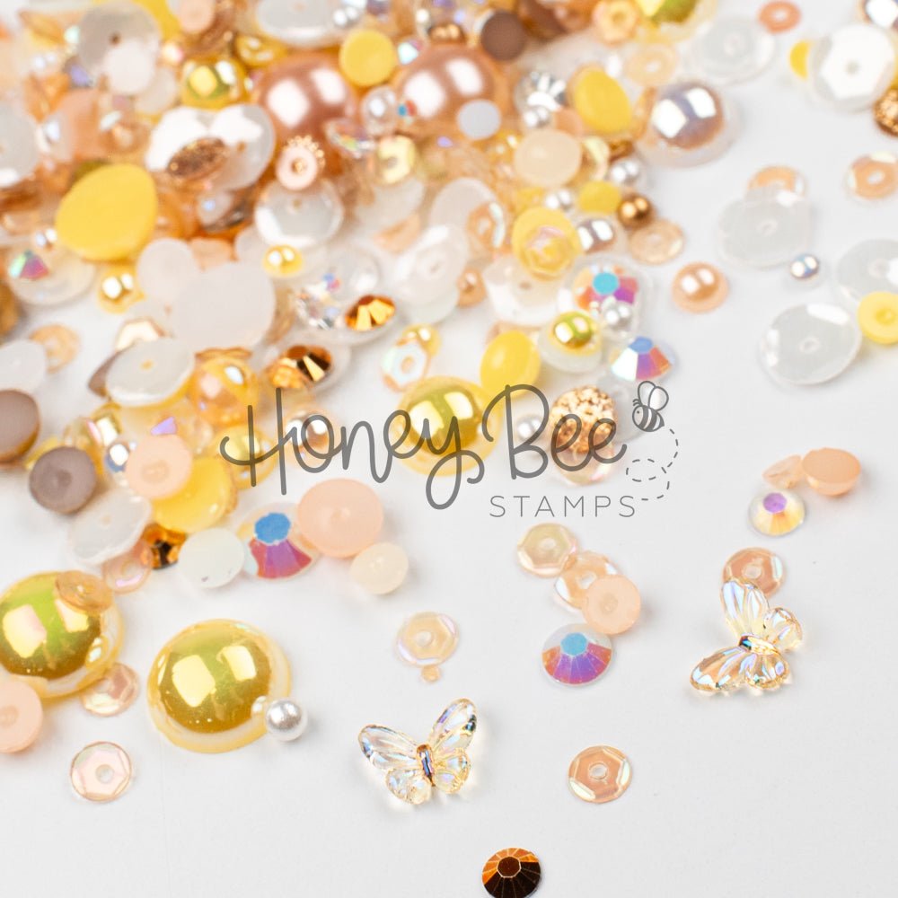 Queen Bee - Treasure Blend - Sequins, Pearls and 2 Crystal Butterfly Charms - Honey Bee Stamps