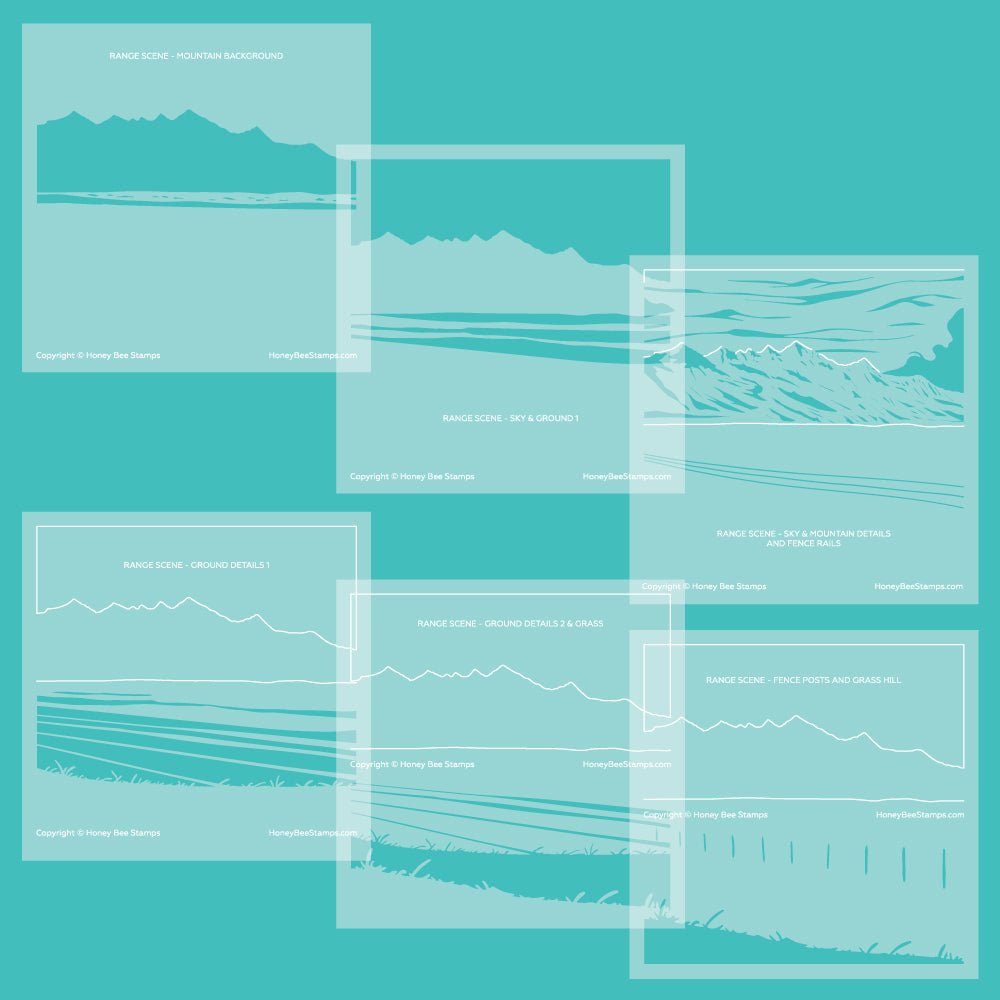 Range Scene - Set of 6 - 6"x6" Layering Stencils - Honey Bee Stamps