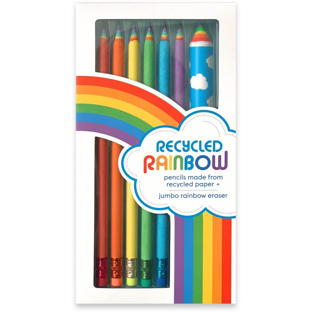 Recycled Rainbow Pencil & Eraser Set - Honey Bee Stamps