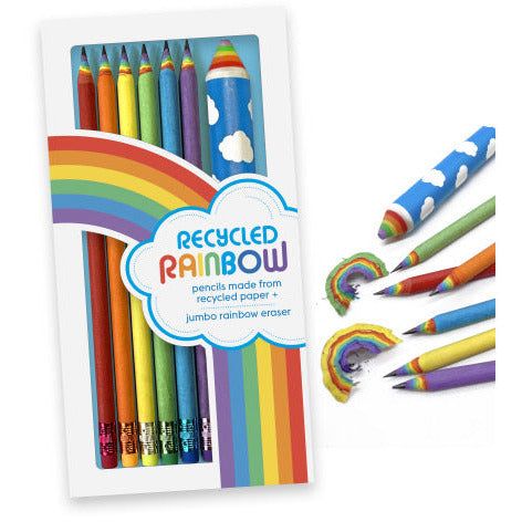 Recycled Rainbow Pencil & Eraser Set - Honey Bee Stamps