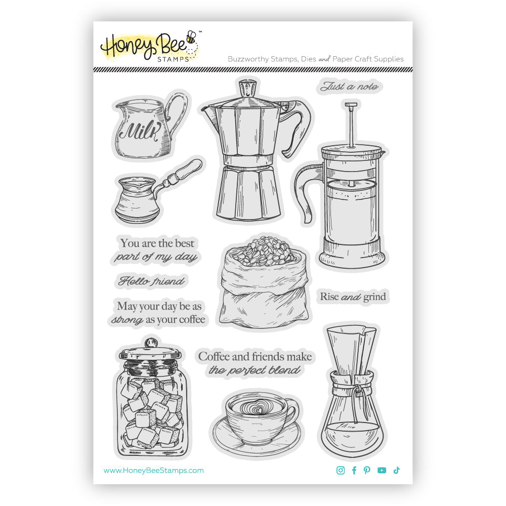 Rise And Grind - 6x8 Rubber Cling Stamp Set - Honey Bee Stamps