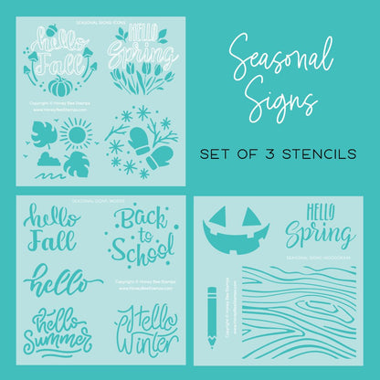 Seasonal Signs - Set of 3 - 6"x6" Coordinating Stencils - Honey Bee Stamps