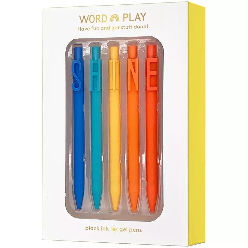 SHINE Word Play Set of 5 Black Gel Clip Pens - Honey Bee Stamps