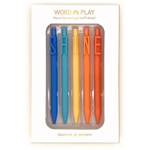 SHINE Word Play Set of 5 Black Gel Clip Pens - Honey Bee Stamps