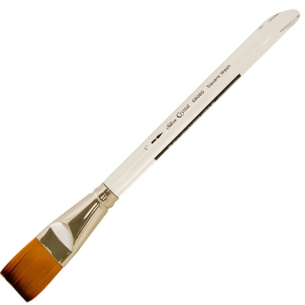 SilverBrush™ Crystal™ Clear Acrylic Handle - Beveled Tip Square Wash 1 Inch - Crystal Golden Taklon Paint Brush for Water - Based Media - Honey Bee Stamps