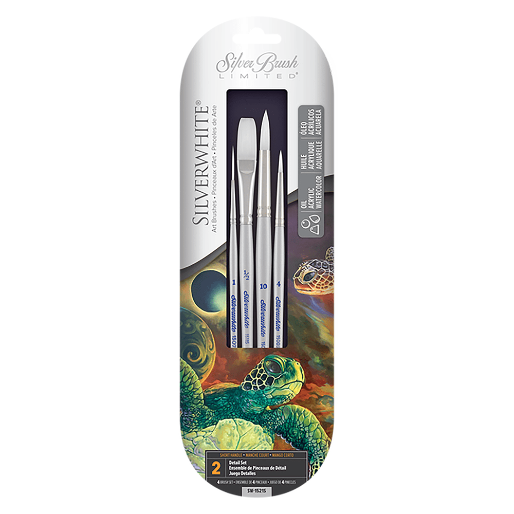 Silverwhite® Short Handle Better Basic Watercolor Paint Brush Set of 4 - Honey Bee Stamps