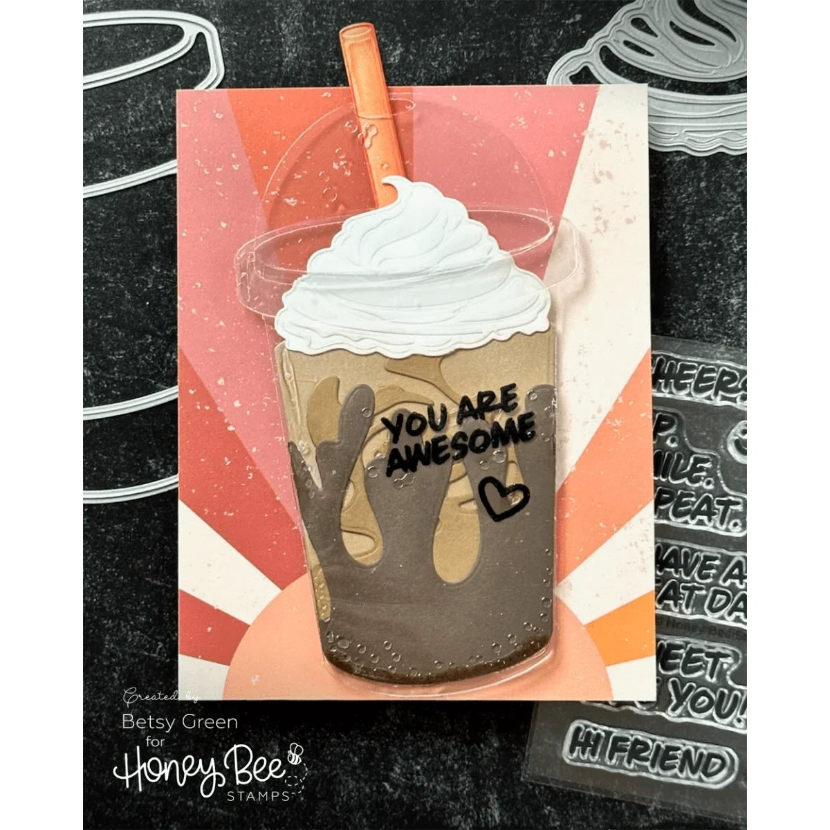 Sip. Smile. Repeat. - 4x 4 Photopolymer Stamp Set - Honey Bee Stamps