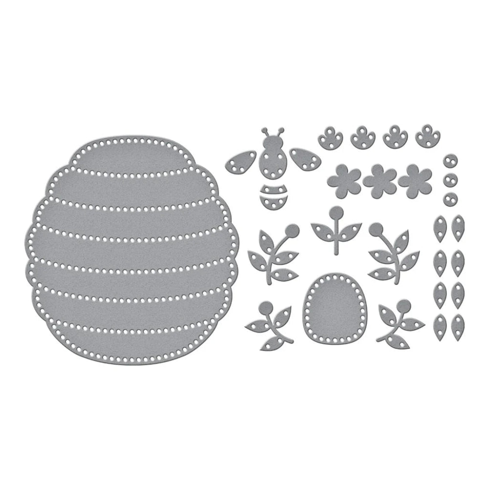 Spellbinders Felt Floral Beehive Etched Dies From The Summer Felt Stitch & Create Collection By Nichol Spohr - Honey Bee Stamps