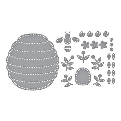 Spellbinders Felt Floral Beehive Etched Dies From The Summer Felt Stitch & Create Collection By Nichol Spohr - Honey Bee Stamps