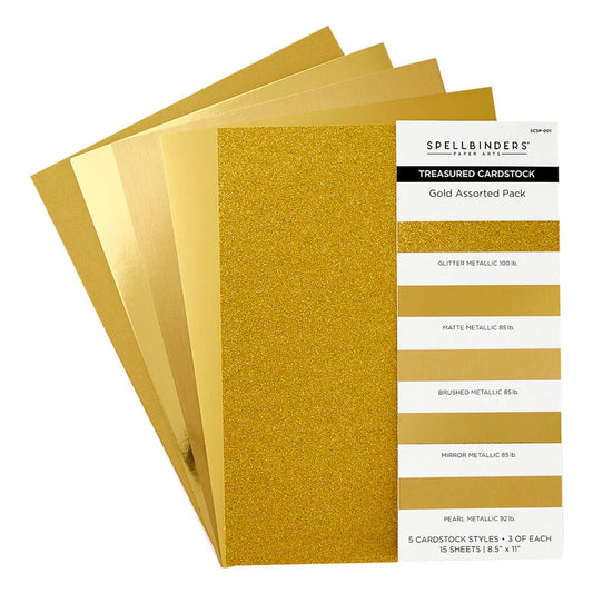 Spellbinders Gold Assortment Treasured Cardstock 8 1/2" X 11 - 15 Pack - Honey Bee Stamps
