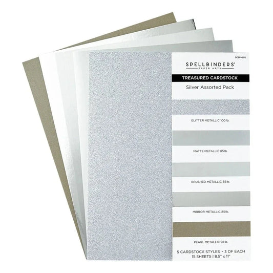 Spellbinders Silver Assortment Treasured Cardstock 8 1/2" X 11 - 15 Pack - Honey Bee Stamps