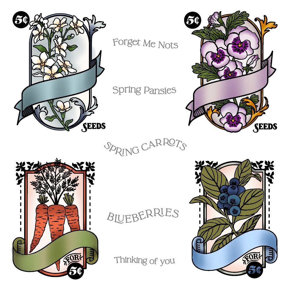 Spring Seeds - 6x8 Photopolymer Stamp Set - Honey Bee Stamps