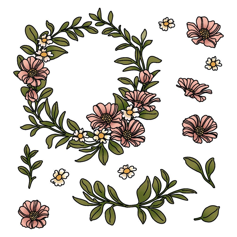 Spring Wreath - 5x6 Photopolymer Stamp Set - Retiring - Honey Bee Stamps