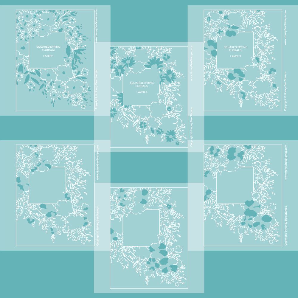 Squared Spring Florals - Set of 6 - 6"x6" Coordinating Stencils - Honey Bee Stamps