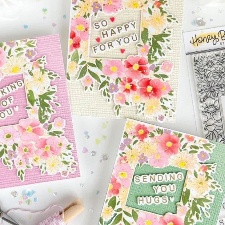 Squared Spring Florals - Set of 6 - 6"x6" Coordinating Stencils - Honey Bee Stamps