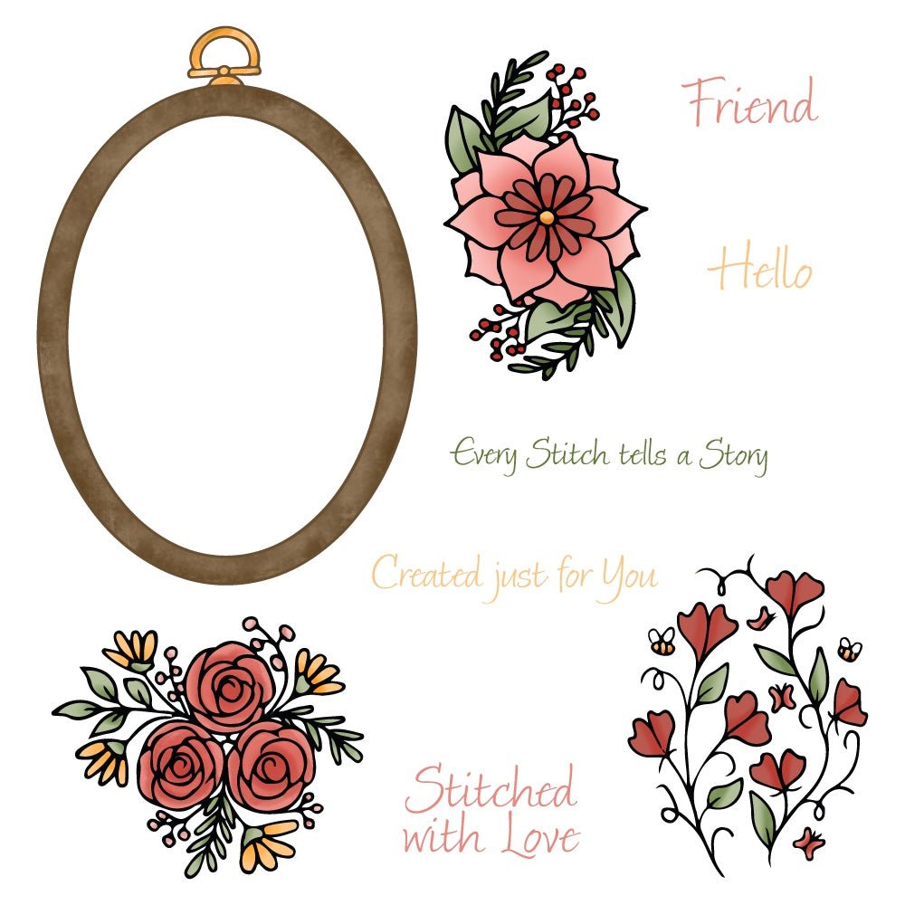 Stitched With Love - 6x8 Photopolymer Stamp Set - Honey Bee Stamps