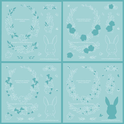 Storybook Spring - Set of 4 - 6"x6" Coordinating Stencils - Honey Bee Stamps