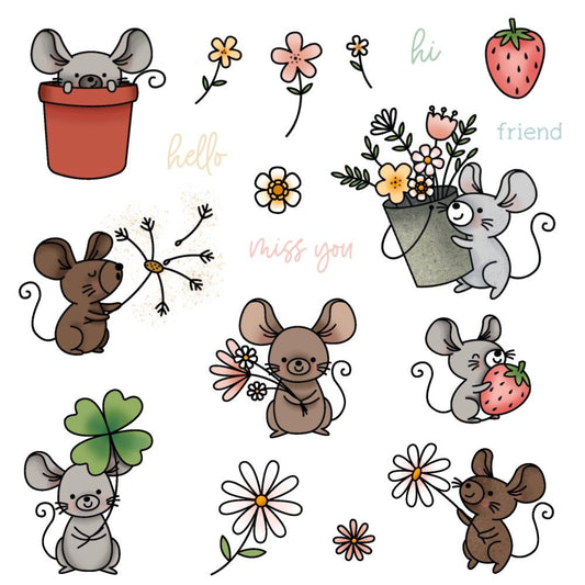 Sweet Spring Mice - 6x8 Photopolymer Stamp Set - Honey Bee Stamps
