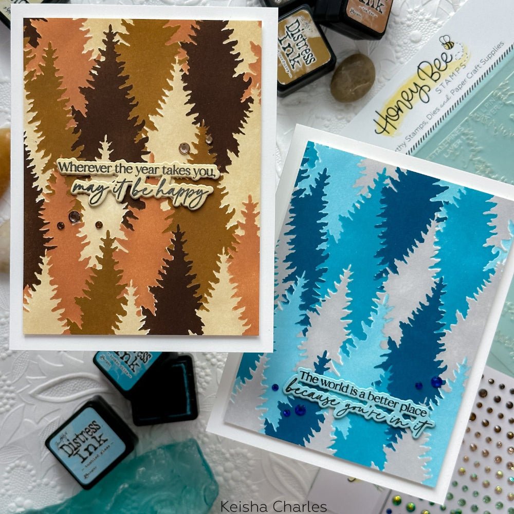 Tall Pines - Set Of 4 - 6"x6" Layering Stencils - Honey Bee Stamps