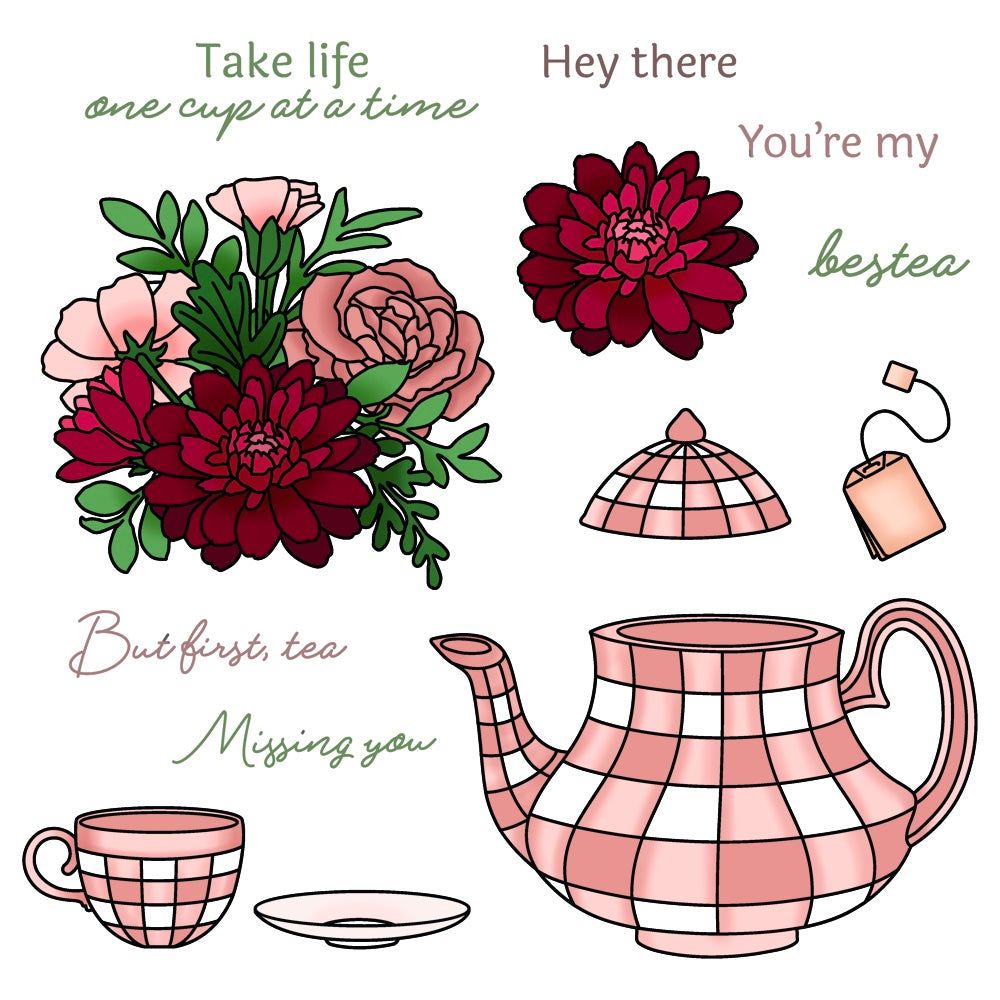 Teatime Florals - 6x8 Photopolymer Stamp Set - Retiring - Honey Bee Stamps