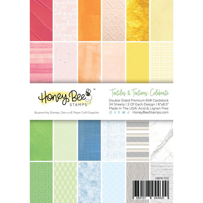 Textiles & Texture: Celebrate Paper Pad 6x8.5 - 24 Double Sided Sheets - Honey Bee Stamps