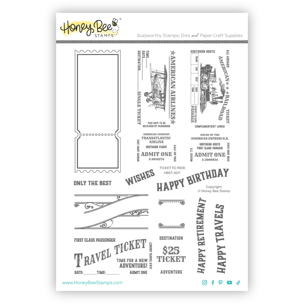 Ticket To Ride - 6x8 Photopolymer Stamp Set - Honey Bee Stamps